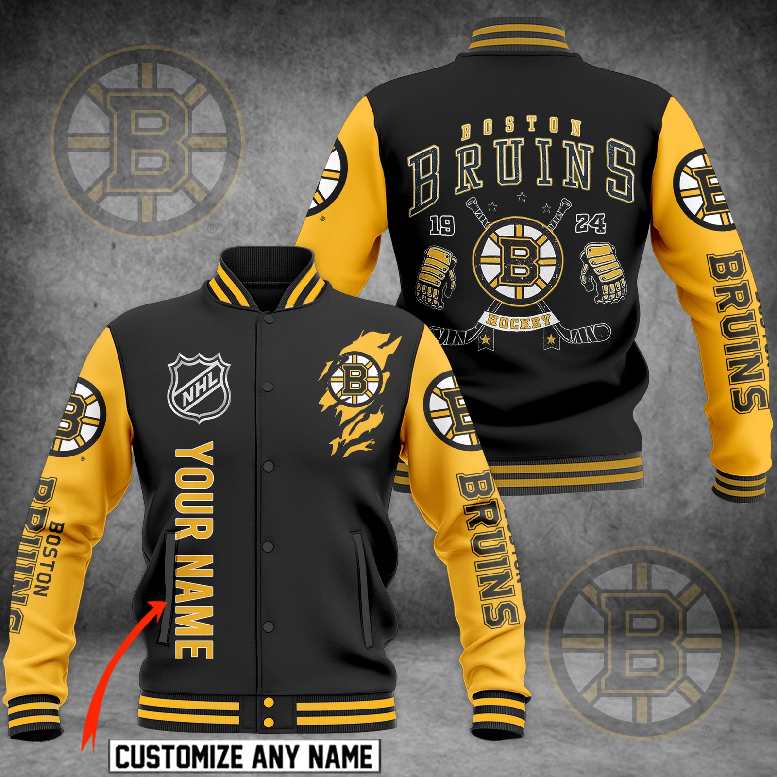Boston Bruins Custom Baseball Jacket BB160124DHN7DKD - livanniestore Store