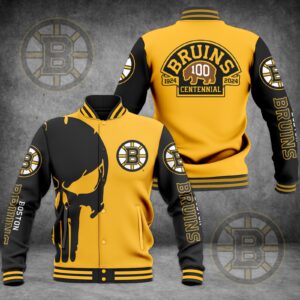 Boston Bruins Skull Baseball Jacket BB180124DHN2DKD - livanniestore Store