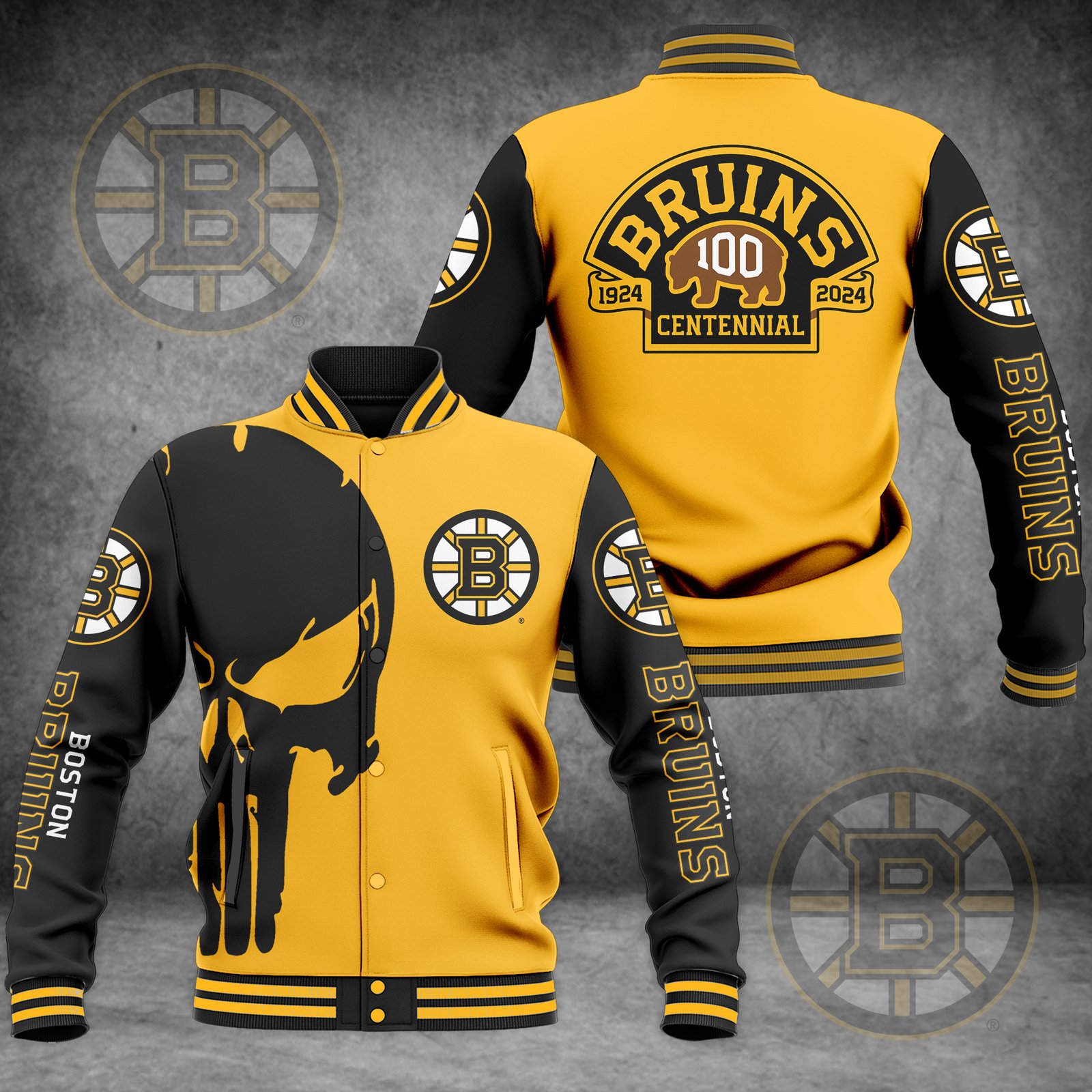 Boston Bruins Skull Baseball Jacket BB180124DHN2DKD - livanniestore Store