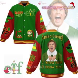 Elf Santa's Coming I Know Him Baseball Jacket - livanniestore Store
