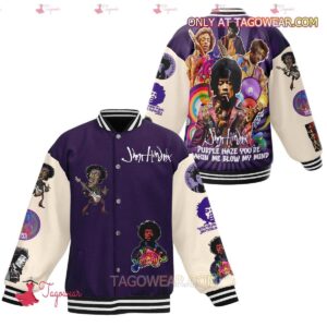 Jimi Hendrix Purple Haze You're Makin Me Blow My Mind Baseball Jacket - livanniestore Store
