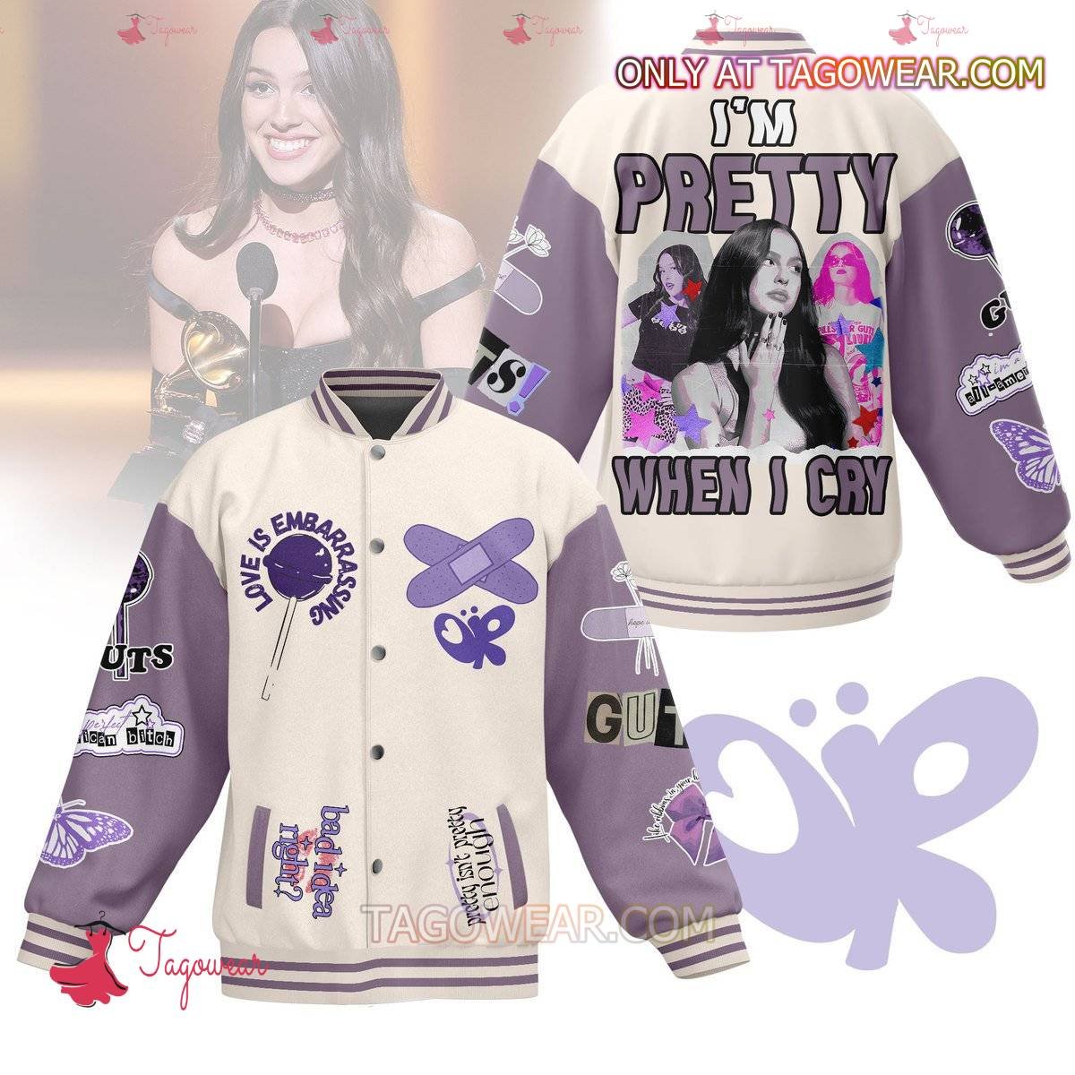 Olivia Rodrigo I'm Pretty When I Cry Baseball Jacket - livanniestore Store