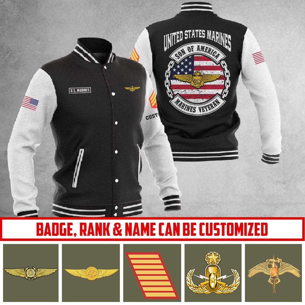 Customized US Marines Skill Badges Baseball Jacket #P7382 ? Baseball Jacket - livanniestore Store