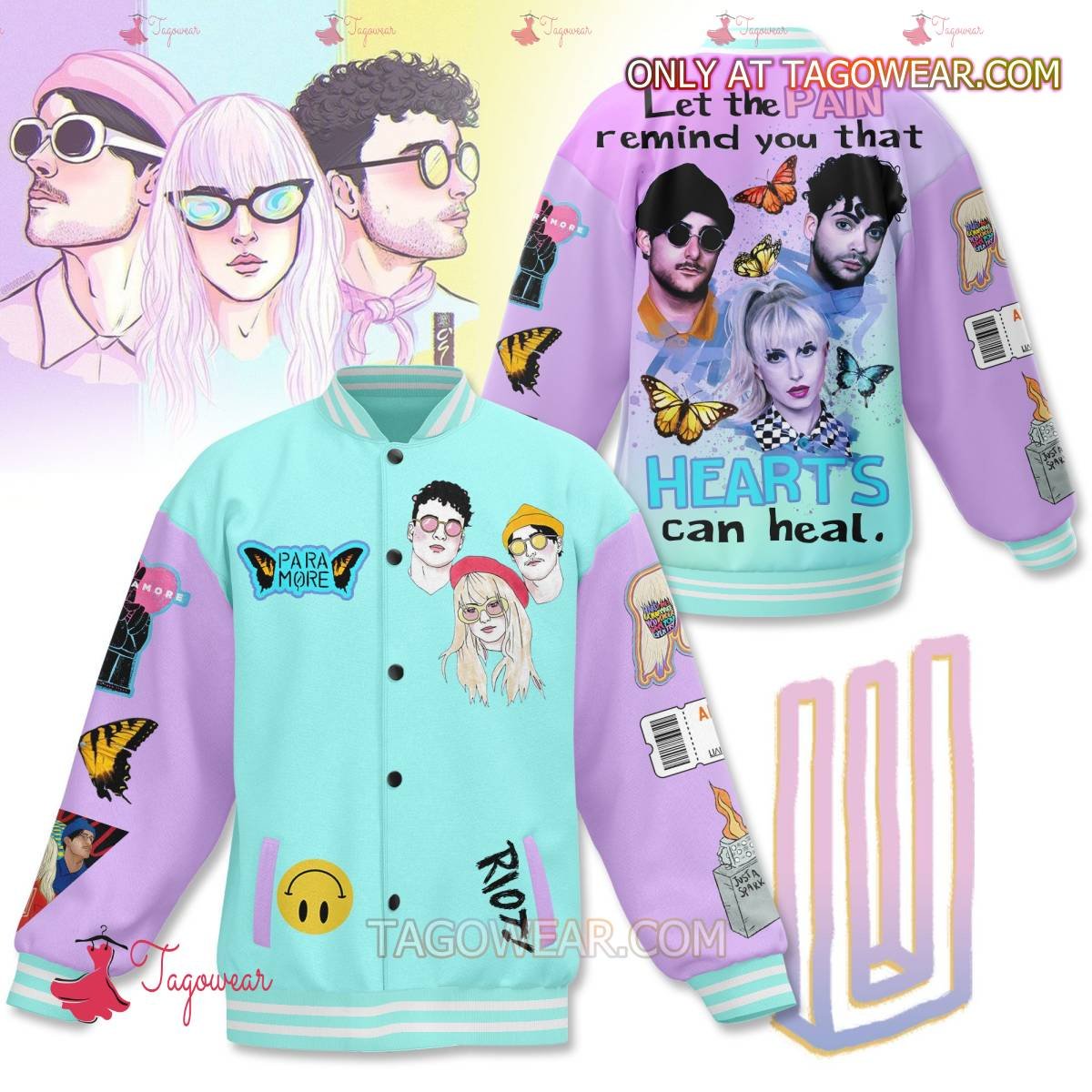 Paramore Let The Pain Remind You That Hearts Can Heal Baseball Jacket - livanniestore Store