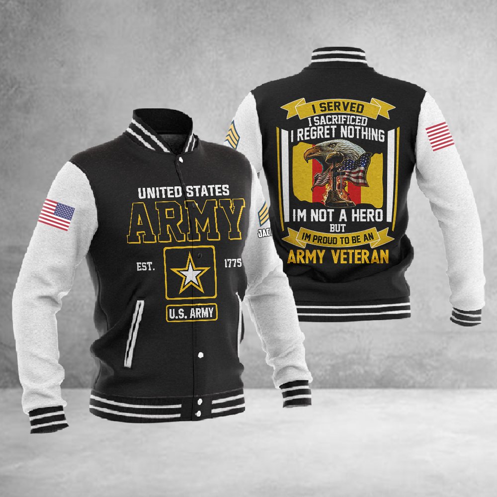 I Served, I Sacrificed, I Regret Nothing, I?m Not A Hero But I?m Proud To Be A Veteran #2044 ? Baseball Jacket - livanniestore Store