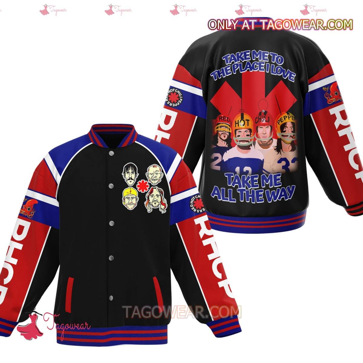 Red Hot Chilli Pepper Take Me To The Place I Love Take Me All The Way Baseball Jacket - livanniestore Store