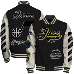 NBA Utah Jazz OW Basketball Varsity Jacket, Baseball Jacket - livanniestore Store