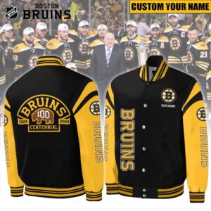 Boston Bruins Celebrating 100 Years Of Boston Bruins Hockey Custom 3D Baseball Jacket BB040324LNQ1VKH - livanniestore Store