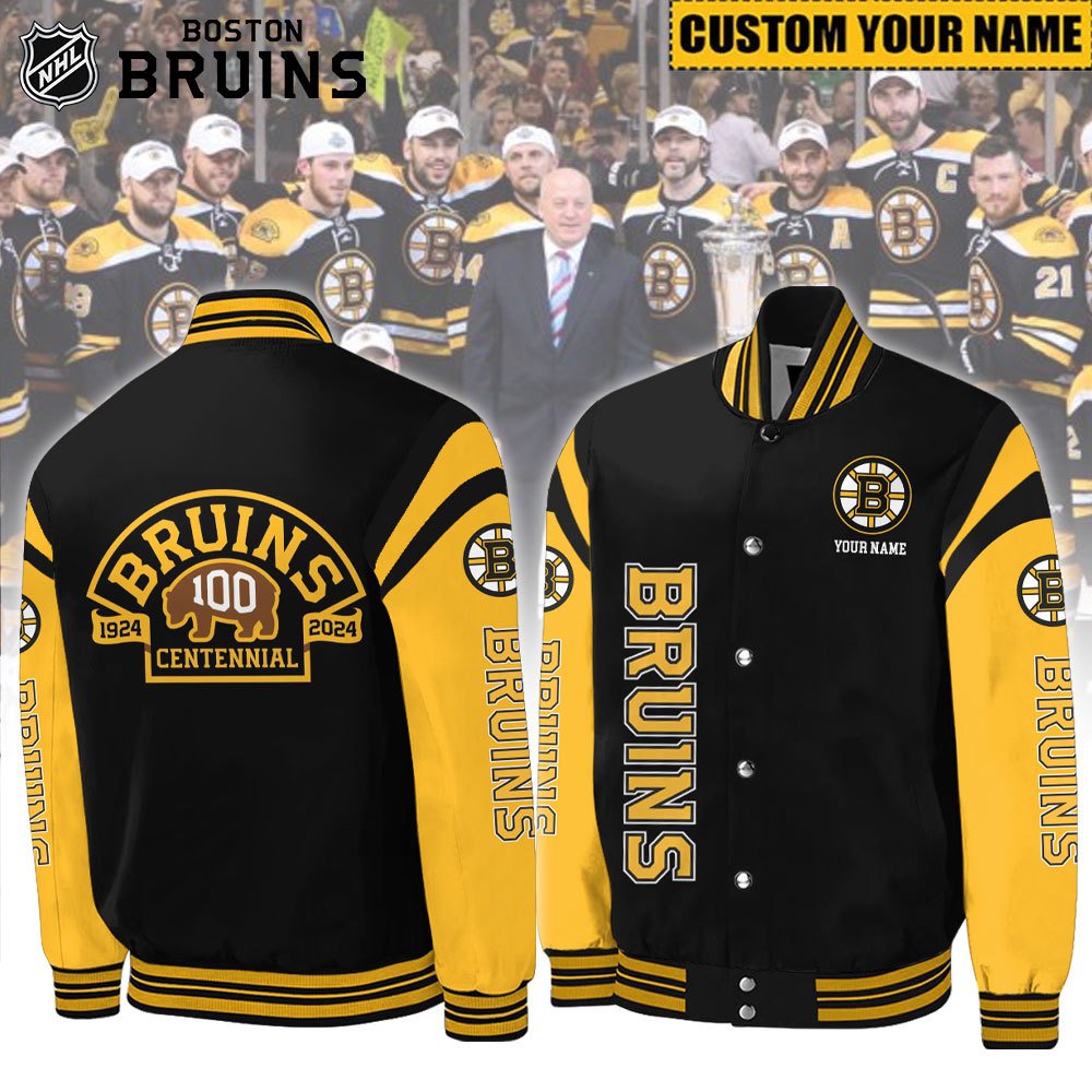 Boston Bruins Celebrating 100 Years Of Boston Bruins Hockey Custom 3D Baseball Jacket BB040324LNQ1VKH - livanniestore Store