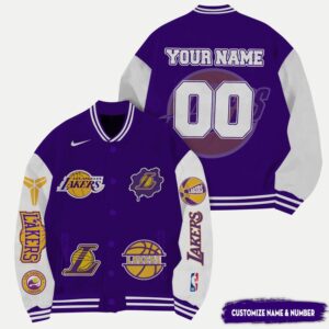 NBA Los Angeles Lakers Name Number Varsity Jacket, Baseball Jacket - livanniestore Store
