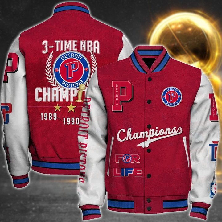 Nba Detroit Pistons 3X Champions Print Varsity Jacket, Baseball Jacket - livanniestore Store