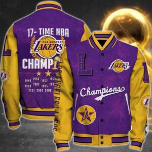 Nba Los Angeles Lakers 17X Champions Print Varsity Jacket, Baseball Jacket - livanniestore Store