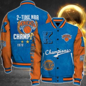Nba New York Knicks 2X Champions Print Varsity Jacket, Baseball Jacket - livanniestore Store