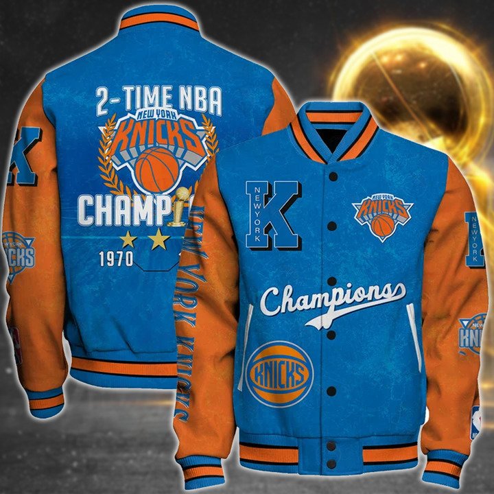 Nba New York Knicks 2X Champions Print Varsity Jacket, Baseball Jacket - livanniestore Store