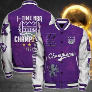 Nba Sacramento Kings 1X Champions Print Varsity Jacket, Baseball Jacket - livanniestore Store