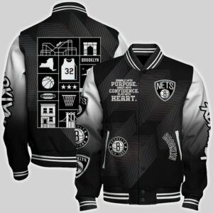 Brooklyn Nets National Basketball Association Aop Varsity Jacket, Baseball Jacket - livanniestore Store