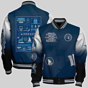 Minnesota Timberwolves National Basketball Association Aop Varsity Jacket, Baseball Jacket - livanniestore Store