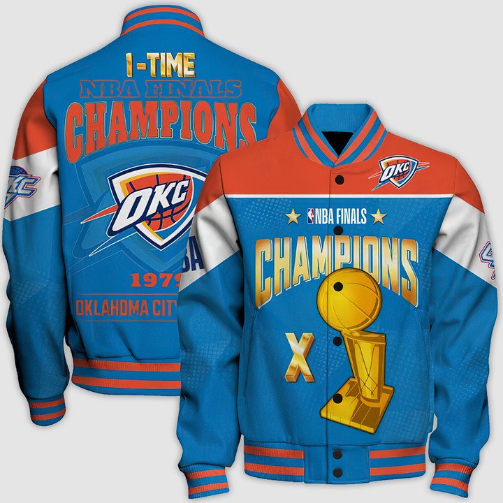 Nba Oklahoma City Thunder Champions Print Varsity Jacket, Baseball Jacket - livanniestore Store