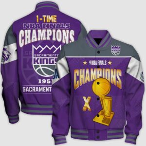 Nba Sacramento Kings Champions Print Varsity Jacket, Baseball Jacket - livanniestore Store