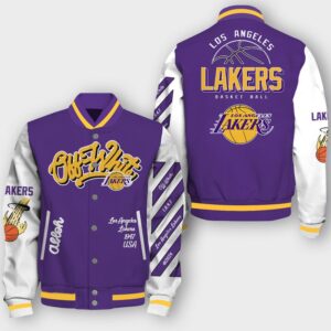 NBA Los Angeles Lakers Off White Varsity Jacket, Baseball Jacket - livanniestore Store
