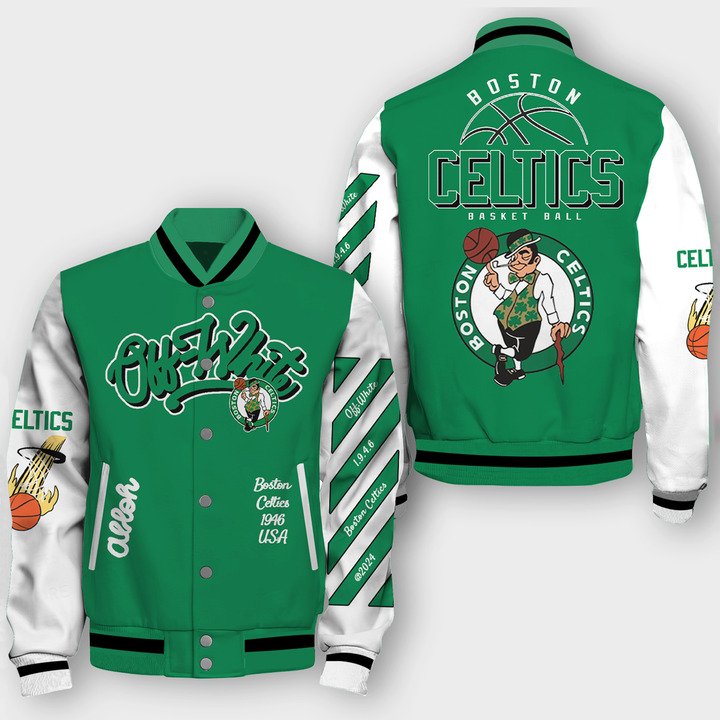 NBA Boston Celtics Off White Varsity Jacket, Baseball Jacket - livanniestore Store
