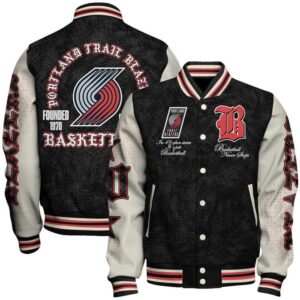 Portland Trail Blazers NBA Team Logo Sport Pattern Style Varsity Jacket, Baseball Jacket - livanniestore Store