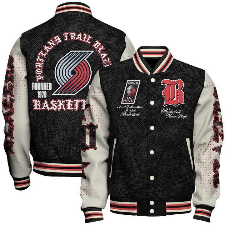 Portland Trail Blazers NBA Team Logo Sport Pattern Style Varsity Jacket, Baseball Jacket - livanniestore Store