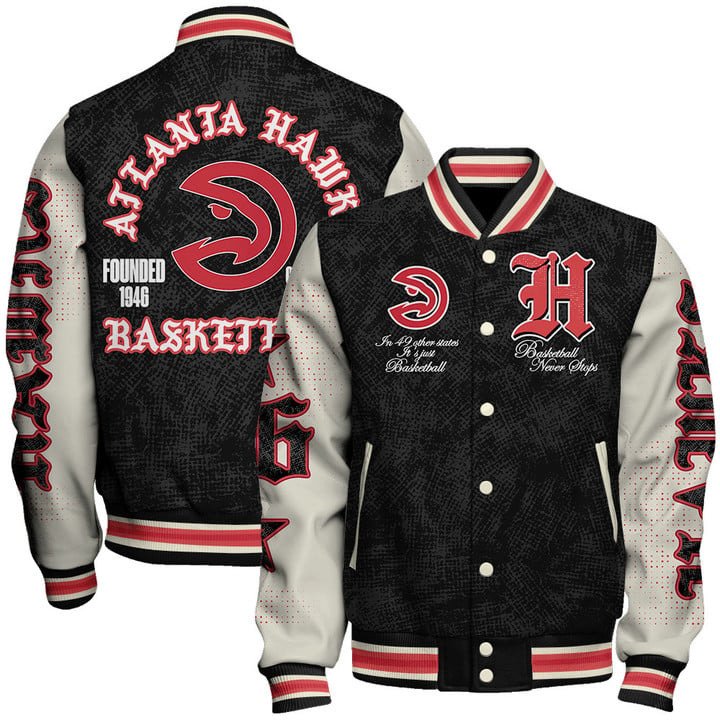 Atlanta Hawks NBA Team Logo Sport Pattern Style Varsity Jacket, Baseball Jacket - livanniestore Store