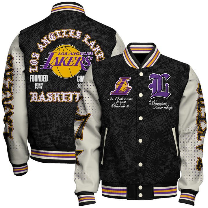 Los Angeles Lakers NBA Team Logo Sport Pattern Style Varsity Jacket, Baseball Jacket - livanniestore Store