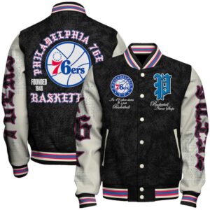 Philadelphia 76ers NBA Team Logo Sport Pattern Style Varsity Jacket, Baseball Jacket - livanniestore Store
