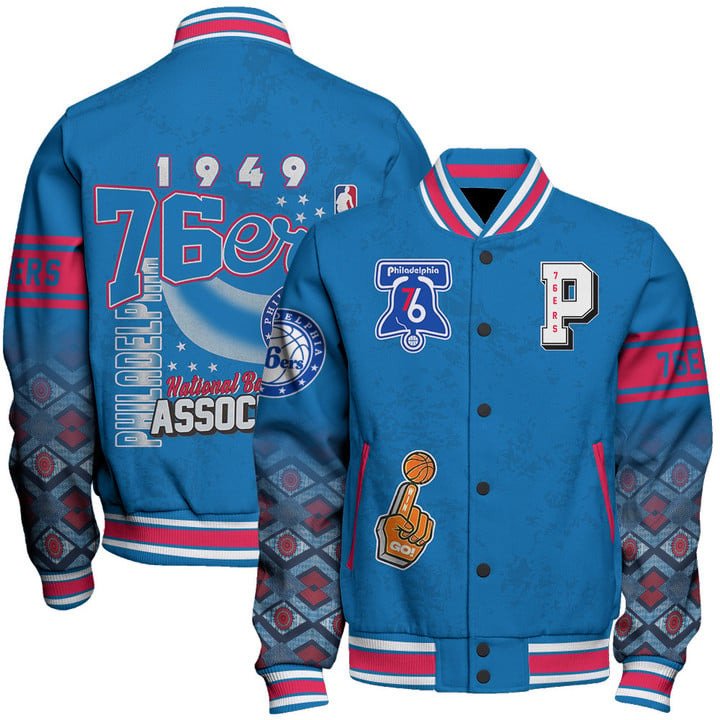 Philadelphia 76ers Team Logo Sport Pattern Vintage Varsity Jacket, Baseball Jacket - livanniestore Store