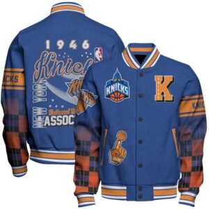 New York Knicks Team Logo Sport Pattern Vintage Varsity Jacket, Baseball Jacket - livanniestore Store