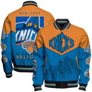 NBA New York Knicks Team Logo Sport Pattern Varsity Jacket, Baseball Jacket - livanniestore Store