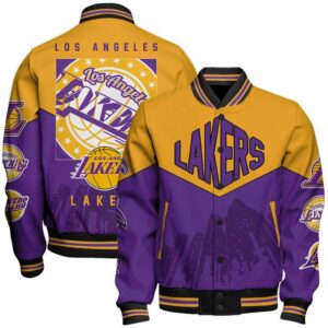 NBA Los Angeles Lakers Team Logo Sport Pattern Varsity Jacket, Baseball Jacket - livanniestore Store