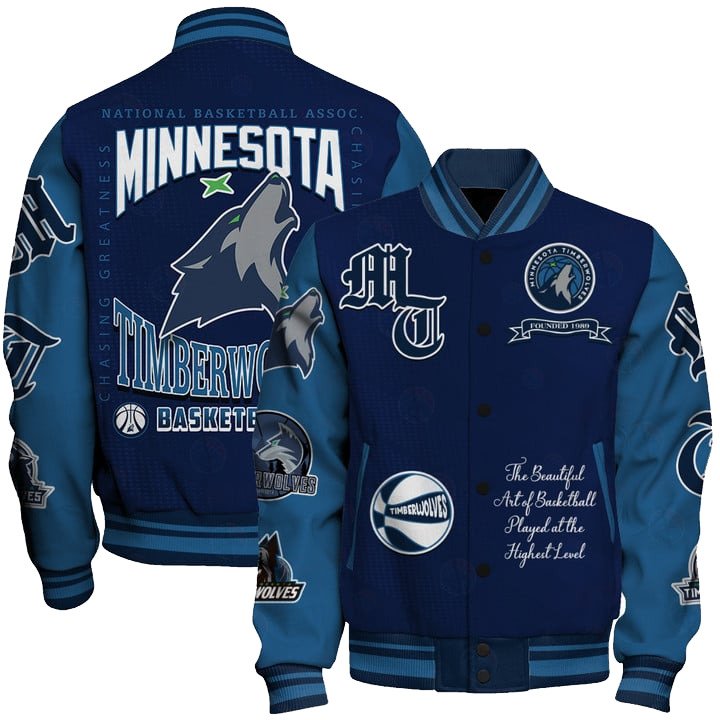 Minnesota Timberwolves - National Basketball Association Print Varsity Jacket, Baseball Jacket - livanniestore Store