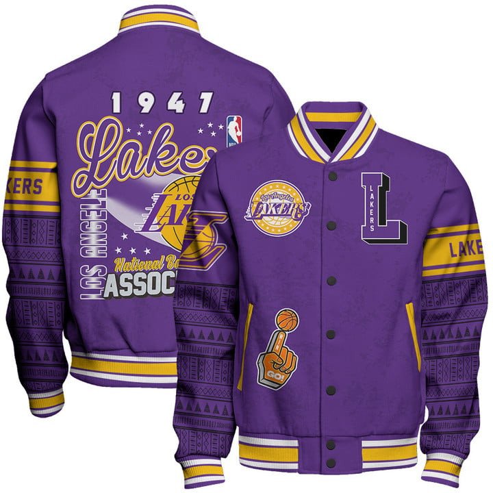 Los Angeles Lakers Team Logo Sport Pattern Vintage Varsity Jacket, Baseball Jacket - livanniestore Store