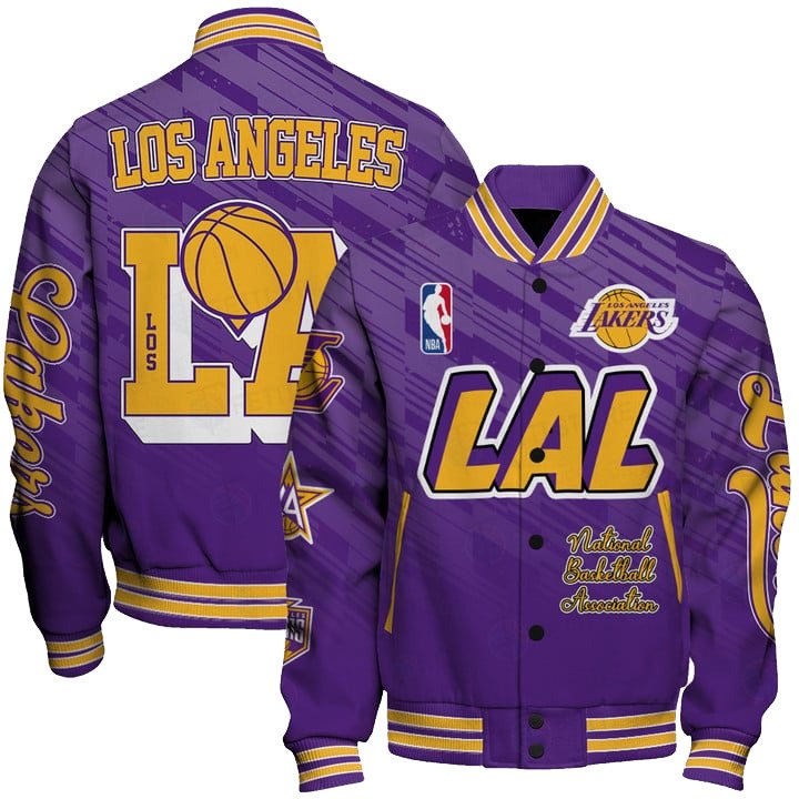 Los Angeles Lakers Team Logo Sport Pattern Classic Varsity Jacket, Baseball Jacket - livanniestore Store
