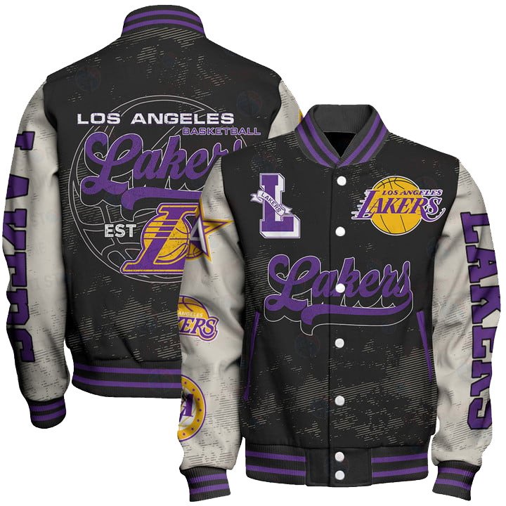 Los Angeles Lakers Team Logo Sport Pattern Classic Varsity Jacket, Baseball Jacket - livanniestore Store