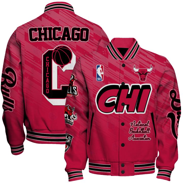 Chicago Bulls Team Logo Sport Pattern NBA Varsity Jacket, Baseball Jacket - livanniestore Store