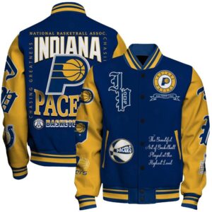 Indiana Pacers - National Basketball Association Print Varsity Jacket, Baseball Jacket - livanniestore Store