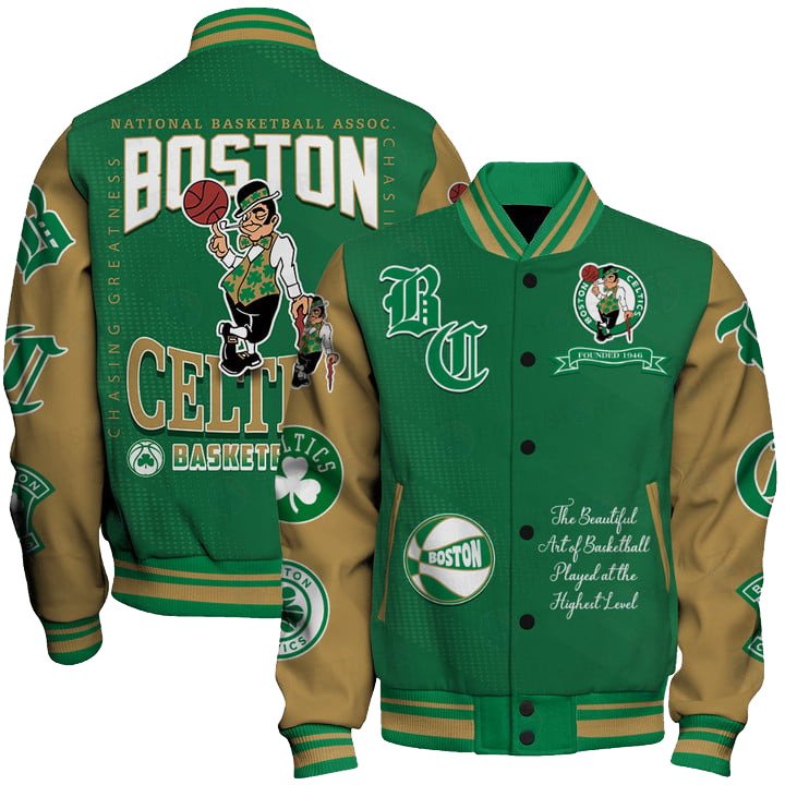 Boston Celtics - National Basketball Association Print Varsity Jacket, Baseball Jacket - livanniestore Store