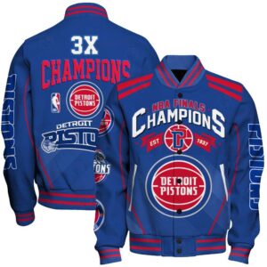Detroit Pistons - 3x Champions Basketball Team Print Varsity Jacket, Baseball Jacket - livanniestore Store