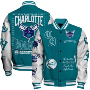 Charlotte Hornets - National Basketball Association Print Varsity Jacket, Baseball Jacket - livanniestore Store