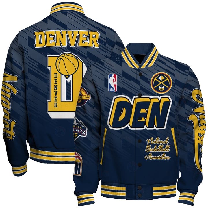 Denver Nuggets Team Logo Sport Pattern NBA Varsity Jacket, Baseball Jacket - livanniestore Store