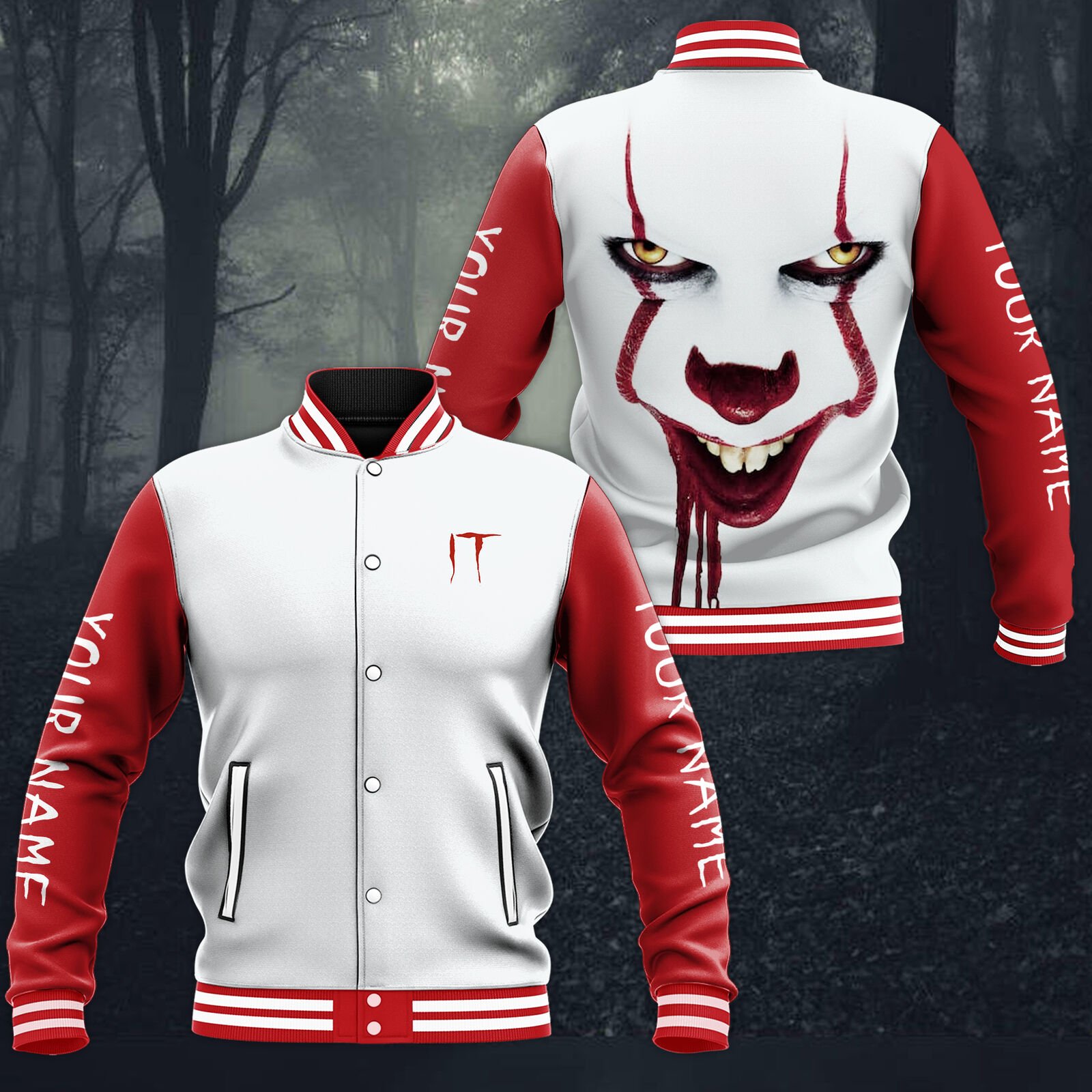 Personalized Pennywise It Horror Scary Movie Halloween Baseball Jacket - livanniestore Store