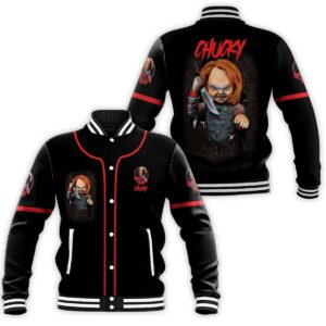 Horror Doll Chucky With Knife Happy Halloween Baseball Jacket - livanniestore Store