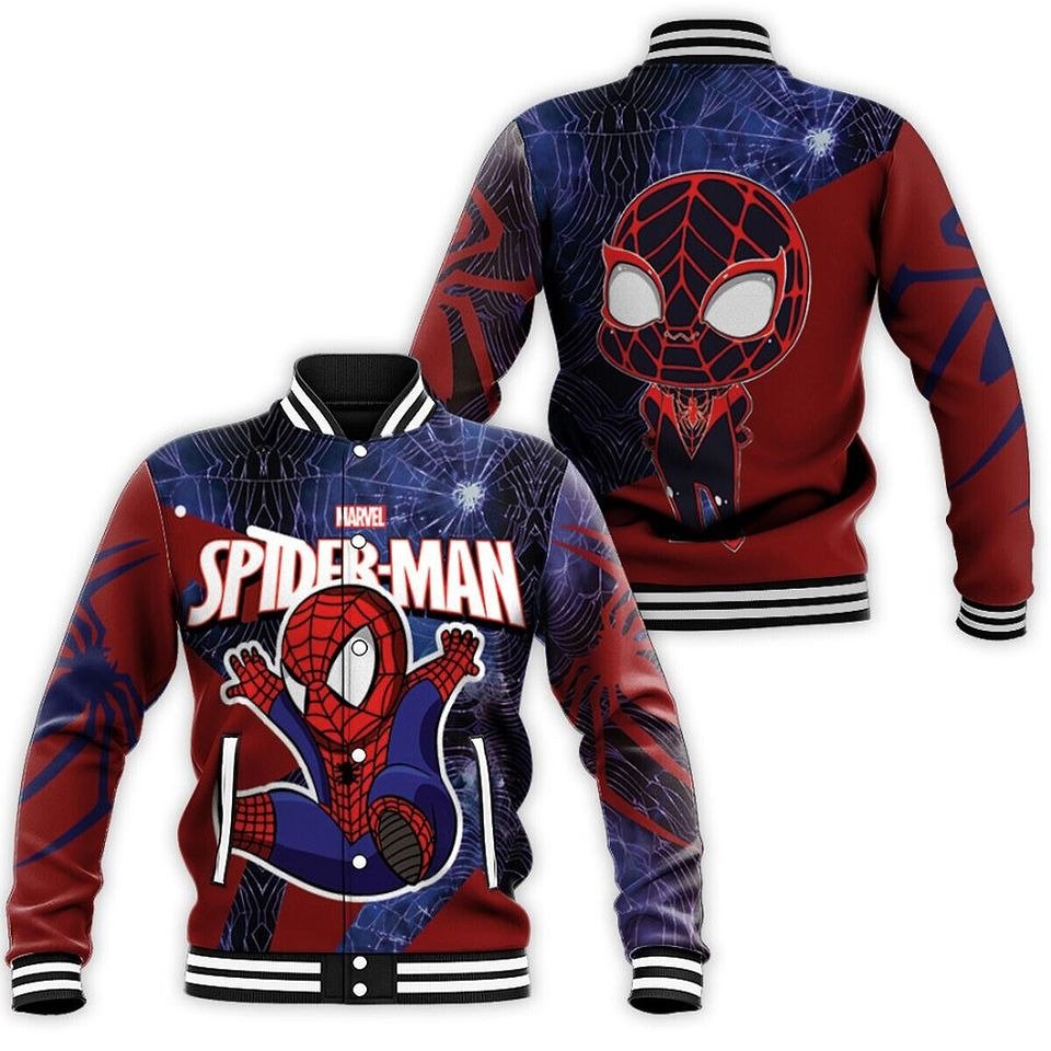 Spider Man Cute Chibi Superheroes Movie Fans Halloween Xmas Baseball Jacket - livanniestore Store