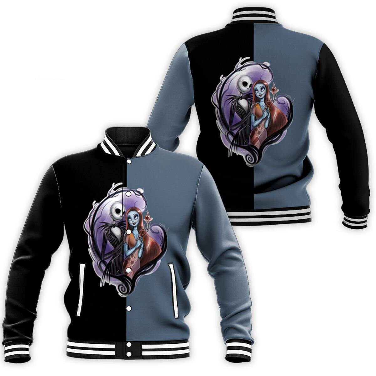Jack Skellington And Sally Nightmare Couple Before Xmas Baseball Jacket - livanniestore Store