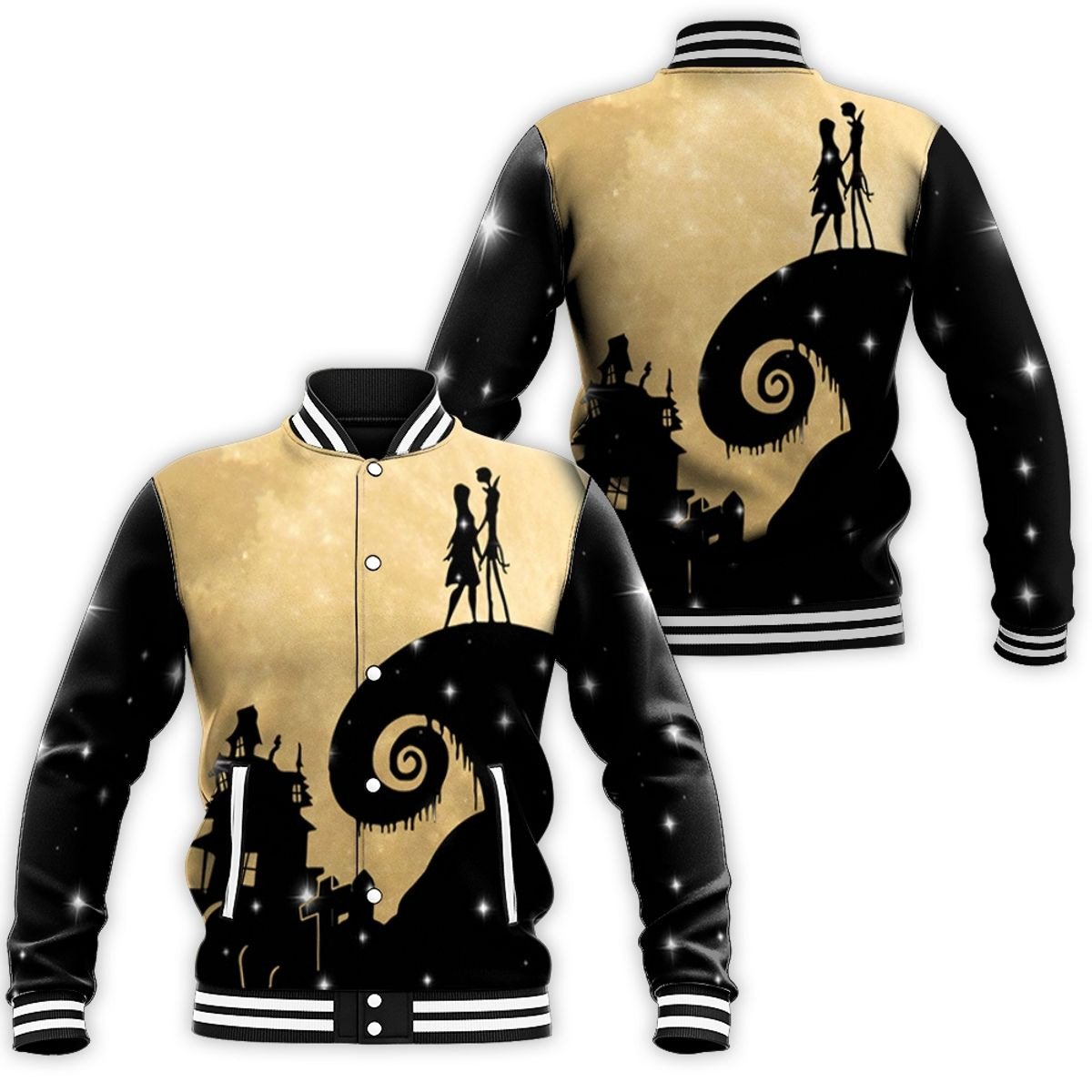 Happy Halloween Nightmare Before Xmas Jack And Sally Baseball Jacket - livanniestore Store