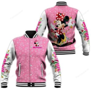 Minnie Mouse Flowers Gift For Mouse Ears Fans Christmas Baseball Jacket - livanniestore Store